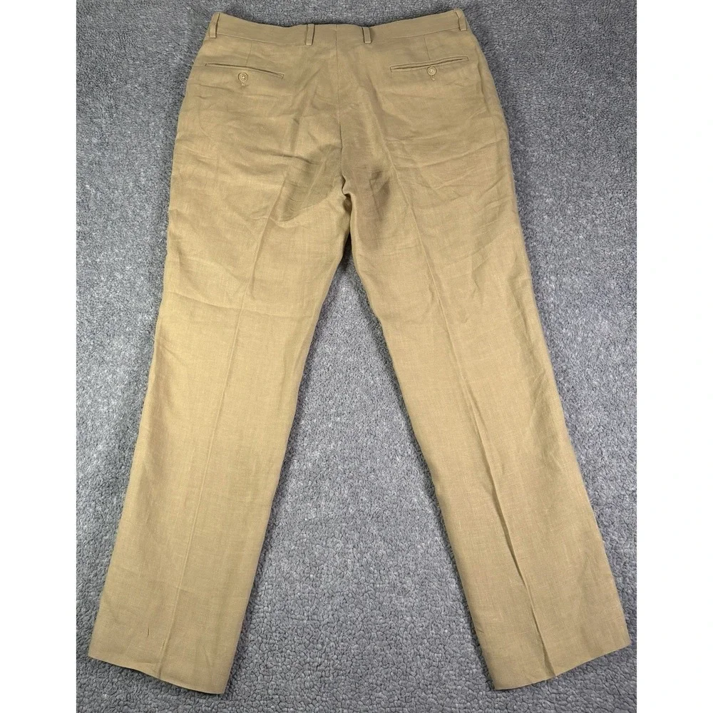 Polo Ralph Lauren 36x30 Tan 100% Linen Mens Dress Pants Trousers Made In Italy